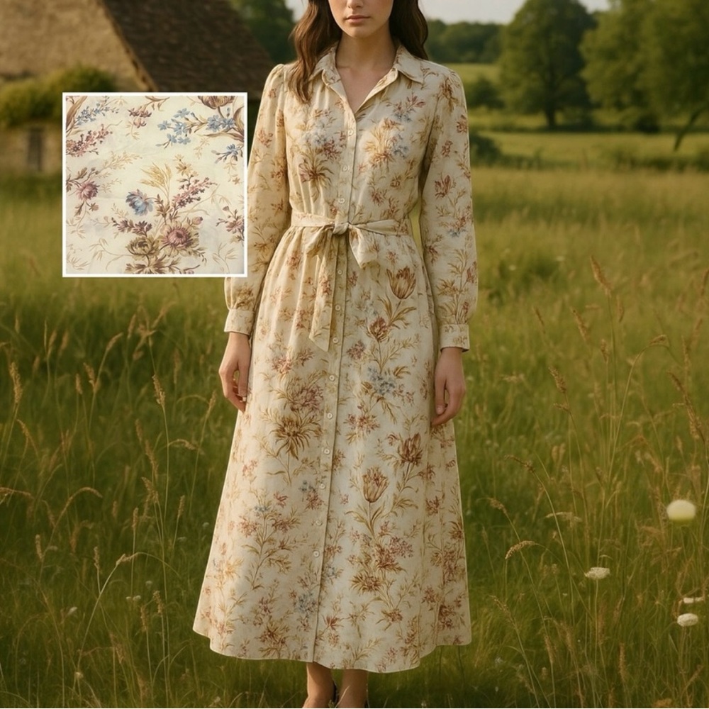 DOEN *Ultra Rare* Field of Tulips Long Sleeve Button Down Maxi Dress